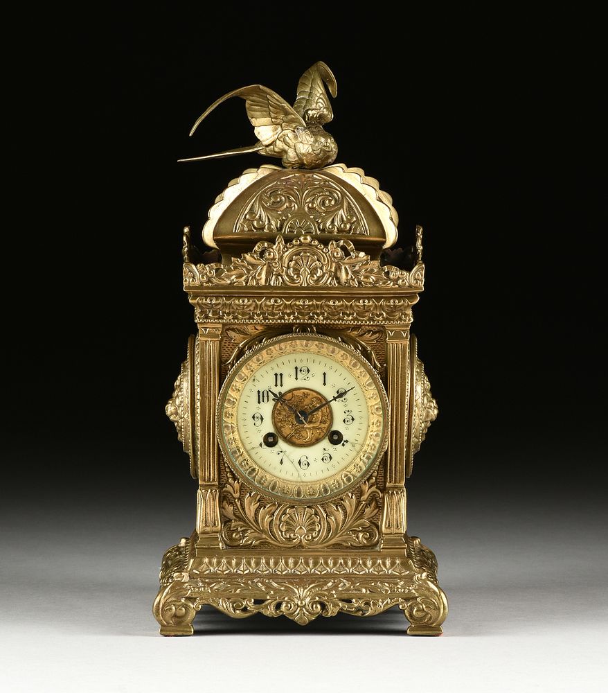 Appraisal: A BELLE POQUE GILT BRASS LANTERN CLOCK WITH BIRD FINIAL