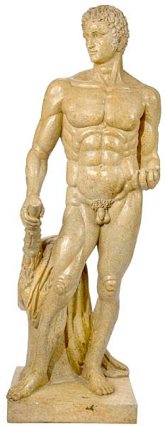 Appraisal: The muscular figure of Hercules carved standing contrapposta having finished