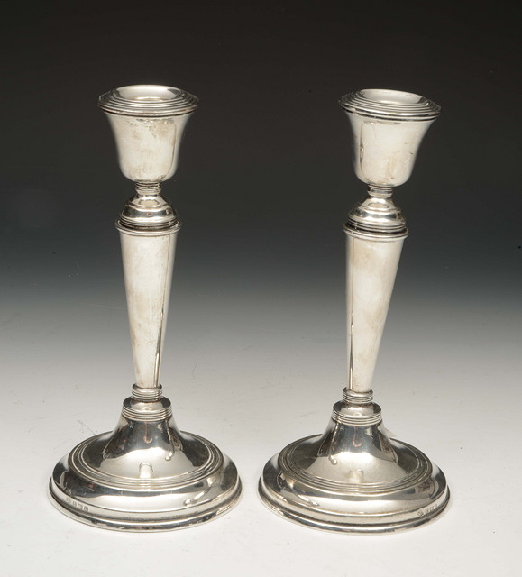 Appraisal: A PAIR OF EARLY TH CENTURY SILVER CANDLESTICKS of turned