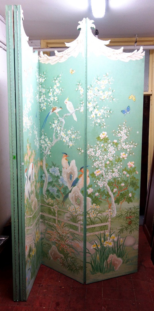 Appraisal: Robert Crowder a th century six section screen depicting birds