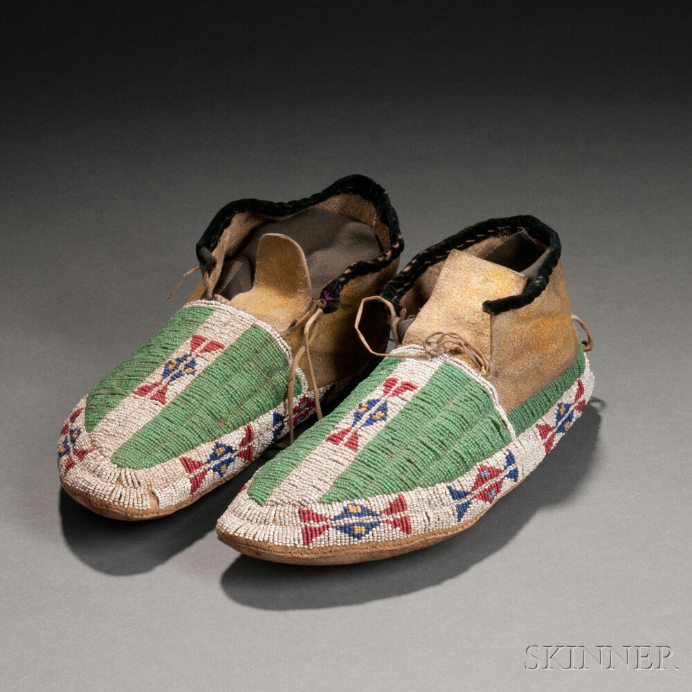 Appraisal: Pair of Lakota Beaded Hide Moccasins c last quarter th