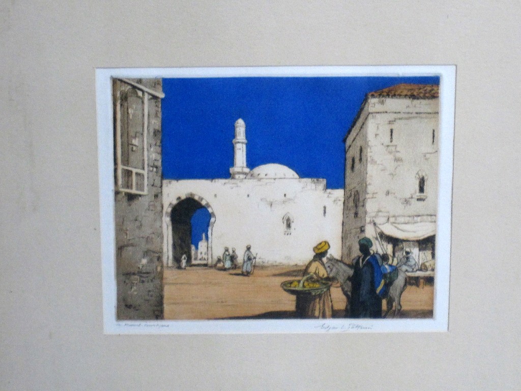 Appraisal: EDGAR L PATTISON Etching in colours 'A Moorish Courtyard' signed