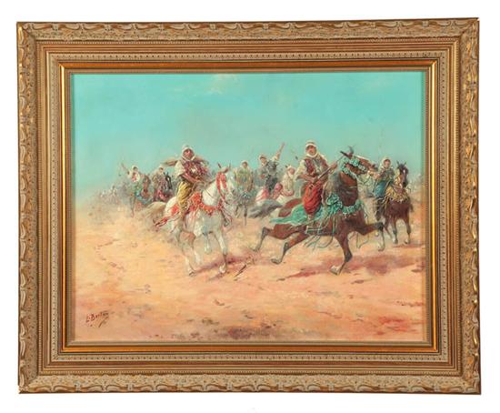 Appraisal: ARAB HORSEMEN SIGNED ''L BERTON'' AMERICAN OR EUROPEAN ND HALF-