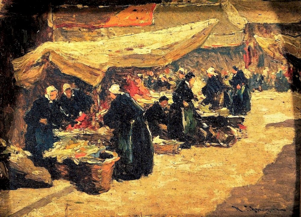 Appraisal: European Impressionist O B Flower Market Painting Europe Early th