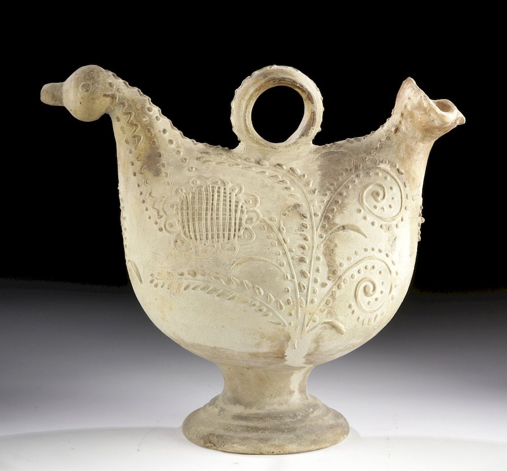 Appraisal: Published Umayyad Ceramic Bird Vessel w Floral Motifs Middle East