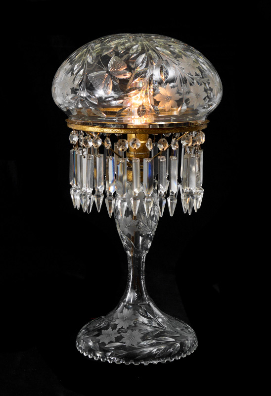 Appraisal: CUT GLASS LAMP attrib PAIRPOINT Cut glass shade and base