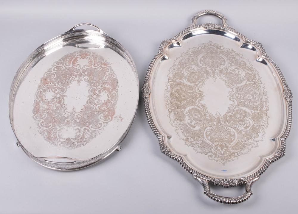 Appraisal: TWO AMERICAN SILVERPLATED LARGE TEA TRAYS the first marked Gorham