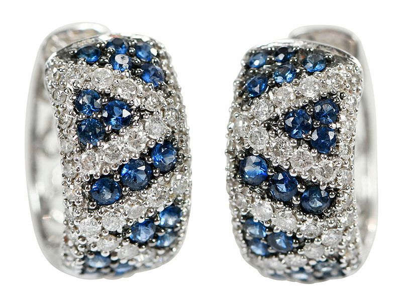 Appraisal: kt Diamond and Sapphire Earrings huggie design each with round