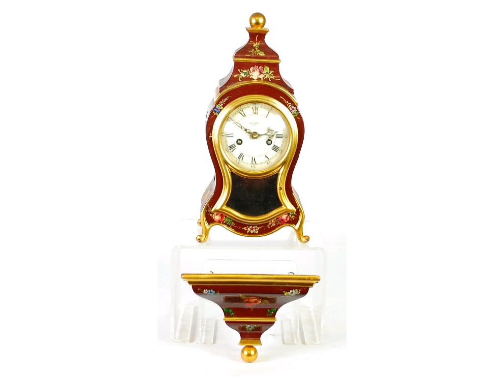 Appraisal: FRENCH FLORAL PAINTED AND GILT WOOD BRACKET CLOCK signed Dachateau