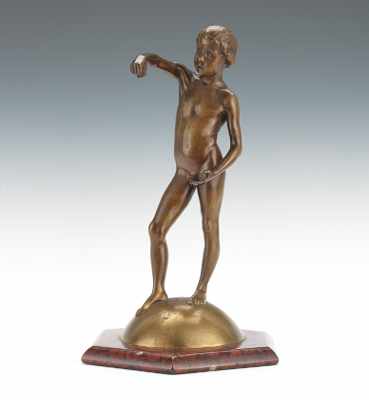 Appraisal: Continental Bronze Figure of a Youth Cast bronze with brown