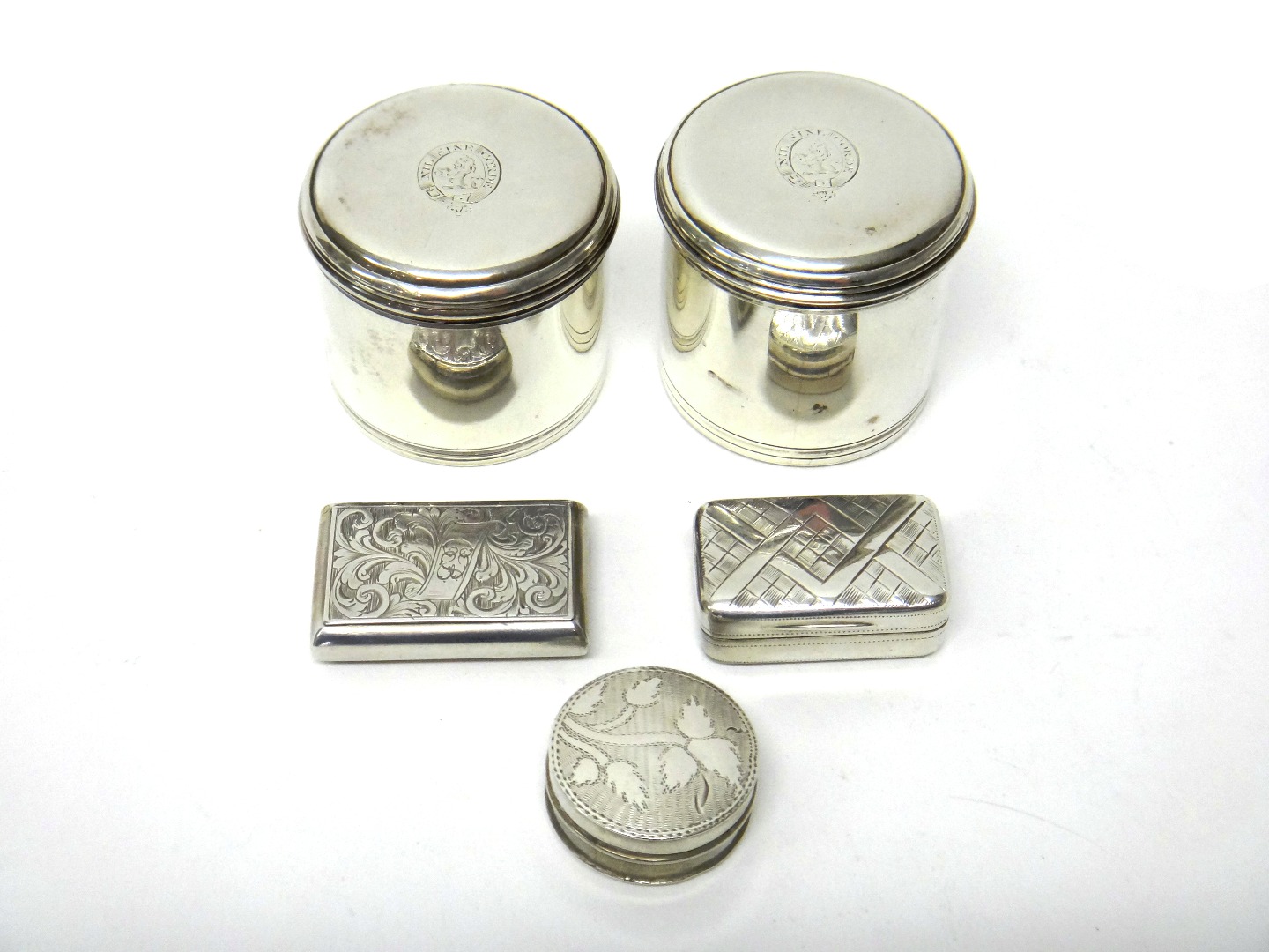 Appraisal: Two similar silver circular boxes having detachable covers circa London