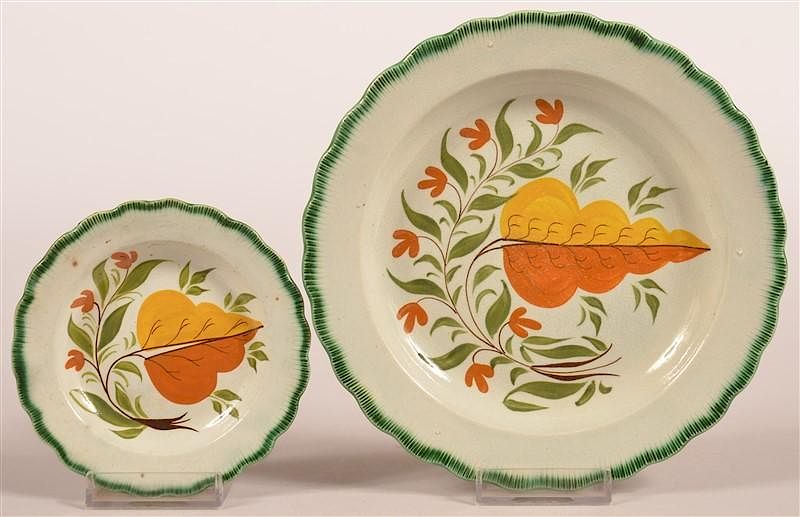 Appraisal: Leeds Green Feather Edge Leaf Pattern Plates Two Leeds Green