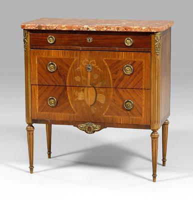 Appraisal: Louis XVI style inlaid commode rosso antico marble top three