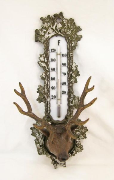 Appraisal: Victorian Elk Head Mercury Thermometer Cast metal thermometer with silver