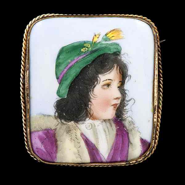 Appraisal: Young Child Painted Porcelain Pin A painted portrait of a