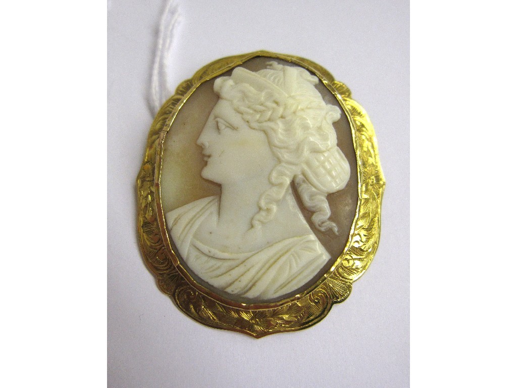 Appraisal: Cameo of a maiden in profile in ct gold engraved