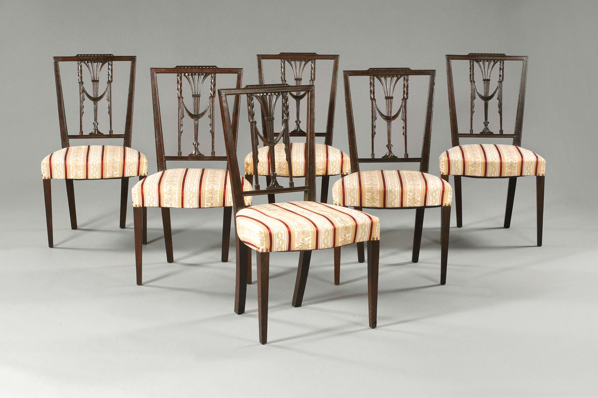 Appraisal: SIX PHILADELPHIA HEPPLEWHITE MAHOGANY SQUARE BACK SIDE CHAIRS Each with