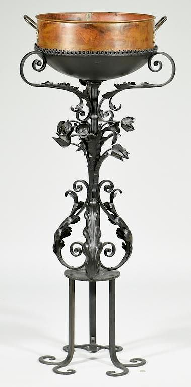 Appraisal: Copper Iron Jardiniere Large planter or jardiniere comprised of a