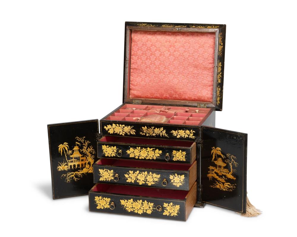 Appraisal: A Chinoiserie jewelry chest Late th Early th century The