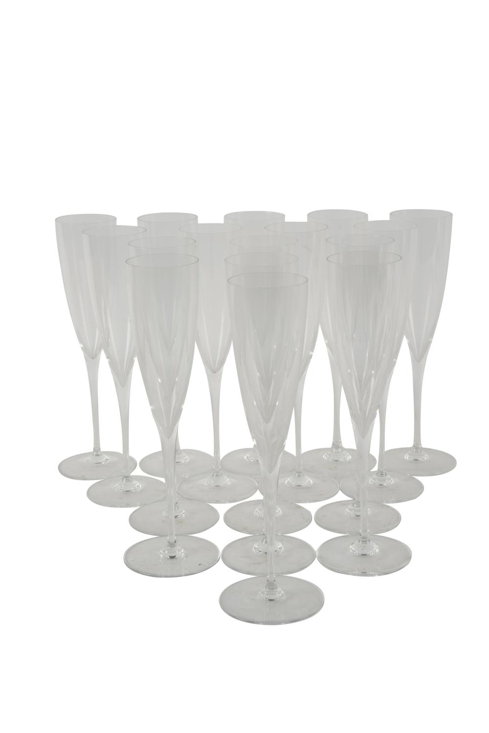 Appraisal: SIXTEEN BACCARAT CRYSTAL CHAMPAGNE FLUTESDom Perignon pattern signed inches high