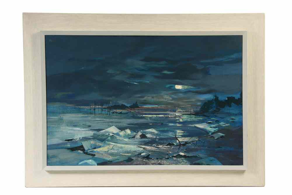 Appraisal: OIL ON MASO - Moonlit Beach in Winter by Laurence