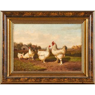 Appraisal: NEWBOLD H TROTTER American Untitled chickens and roosters Oil on