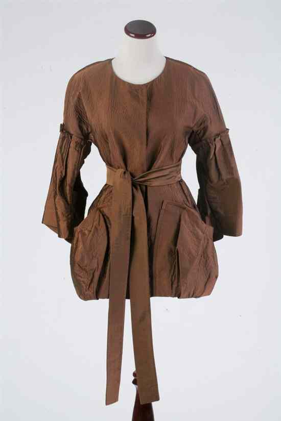 Appraisal: VERA WANG BROWN SILK JACKET WITH BELT Size Front hidden