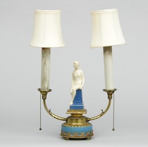 Appraisal: A Two-Light Boudoir Lamp Continental ca 's A delicate two-light