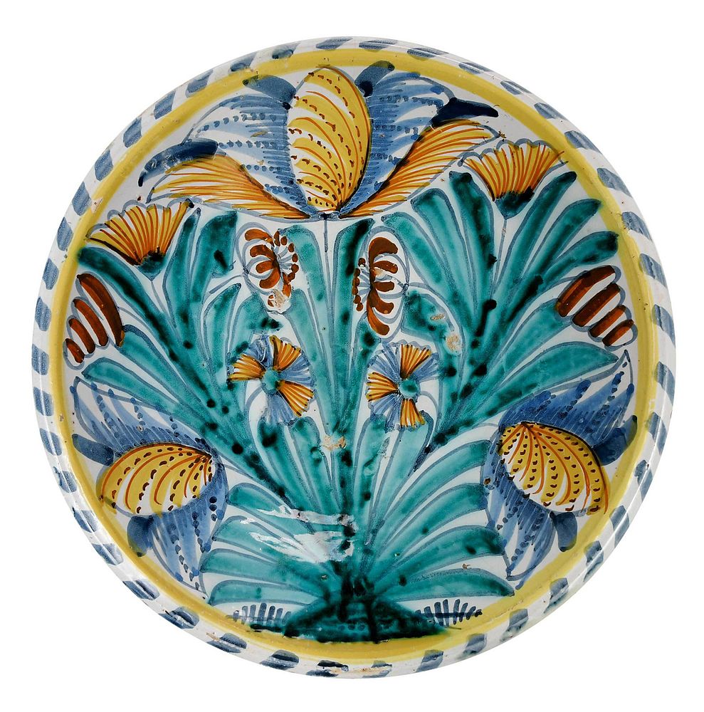 Appraisal: London Delft Polychrome Blue Dash Tulip Charger circa - boldly