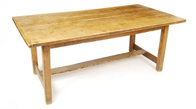 Appraisal: A th century sycamore plank topped table with elm legs