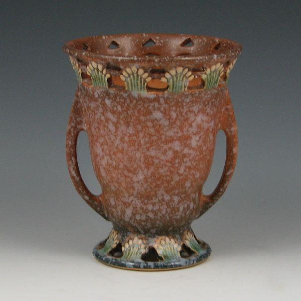 Appraisal: Roseville Ferella - handled vase in brown with mottled white