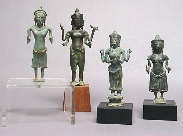 Appraisal: A group of Khmer style miniature bronze figures Including one