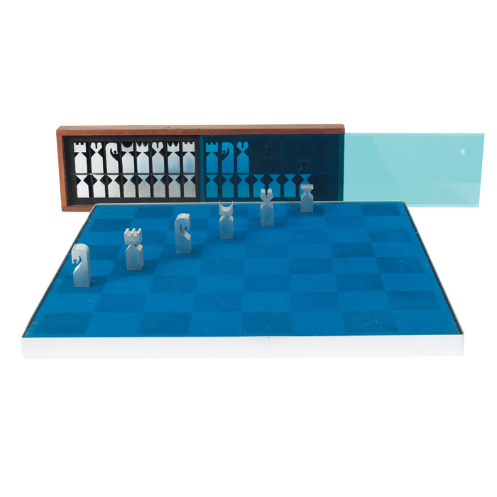 Appraisal: Austin Cox chess set by Alcoa solid aluminum chess pieces