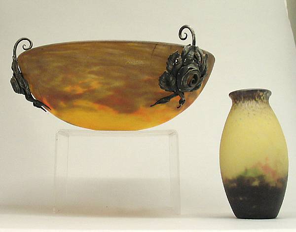 Appraisal: A Muller Fres Luneville art glass and wrought metal plafonnier