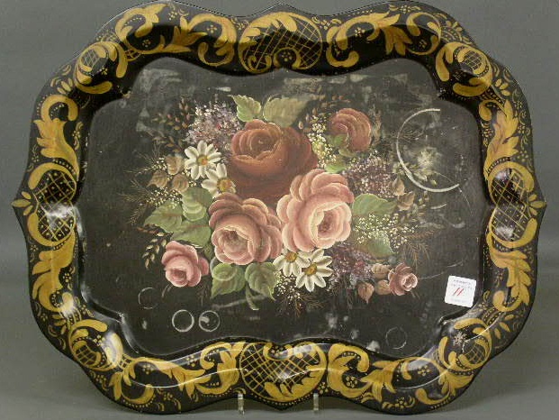 Appraisal: Tole tray with hand painted decoration x