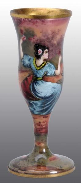 Appraisal: Small French Enamel on Copper Vase Description Depicting a lady