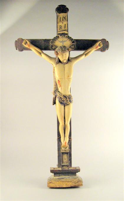 Appraisal: Large Spanish Colonial carved and polychromed crucifix th century Depicted