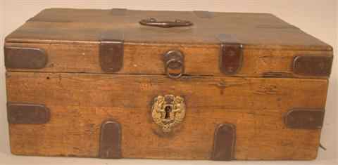 Appraisal: GEORGIAN IRON MOUNTED WALNUT BOX th century of rectangular form