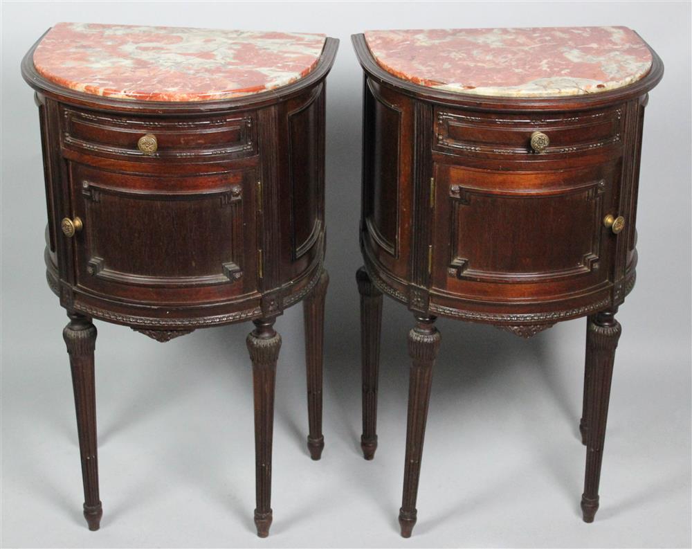 Appraisal: PAIR OF LOUIS XVI STYLE MOTTLED CORAL MARBLE AND MAHOGANY