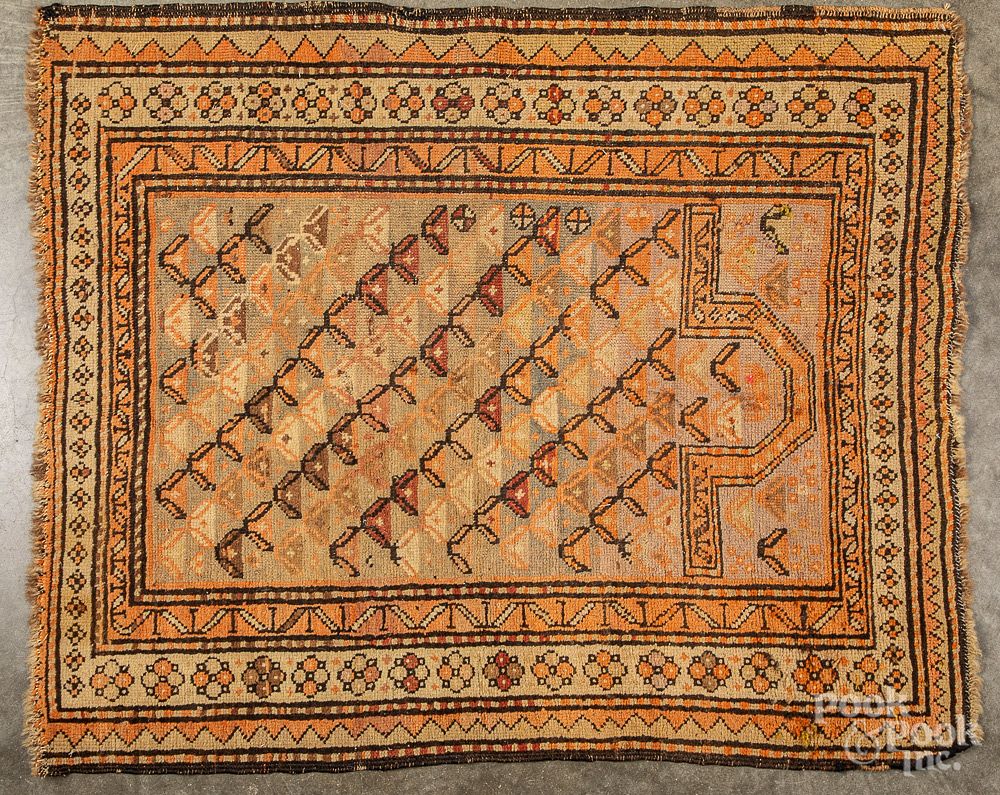 Appraisal: Caucasian prayer rug and throw rug early th c Caucasian