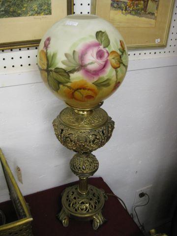 Appraisal: Bradley Hubbard Victorian Parlor Lamp fancy bronzed base handpainted milk