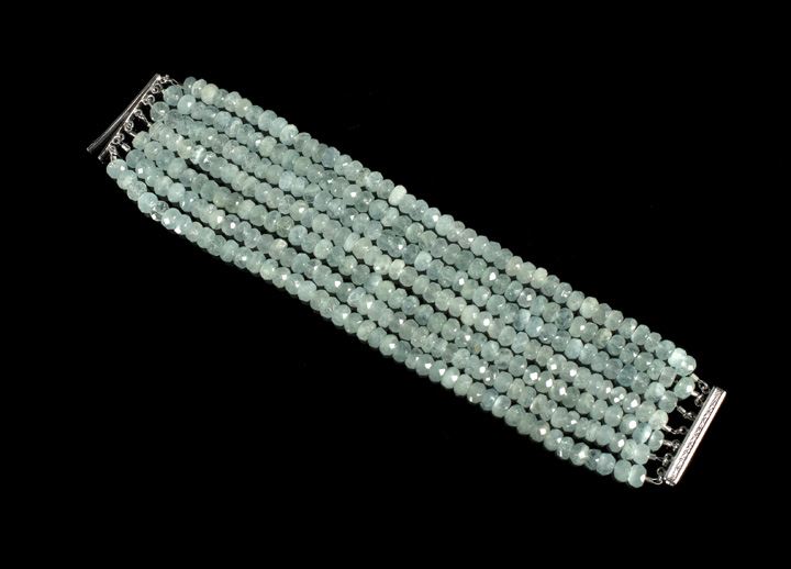 Appraisal: Good Fourteen-Karat White Gold Diamond and Aquamarine Multi-Strand Bracelet composed