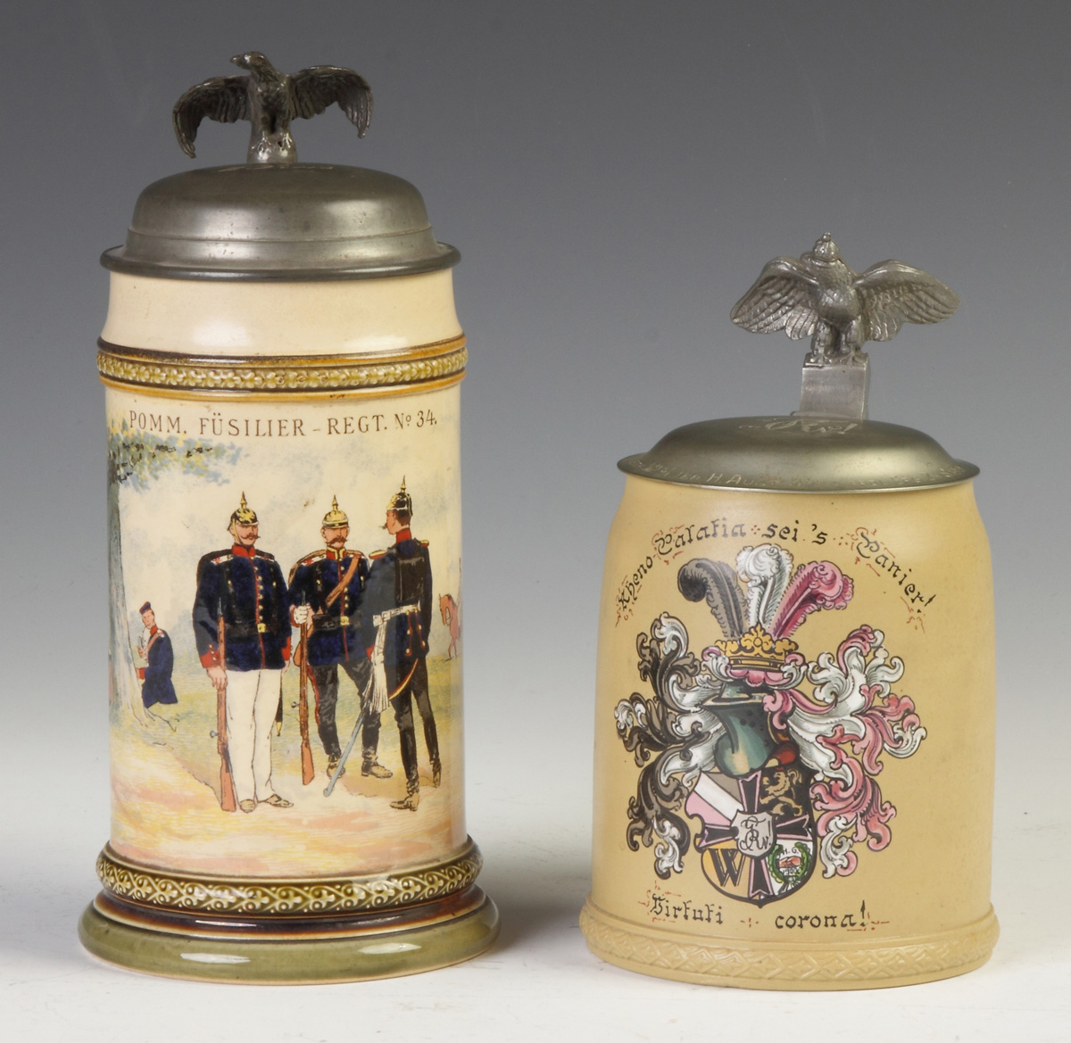 Appraisal: Two Mettlach Regimental Steins L Regiment Stein R