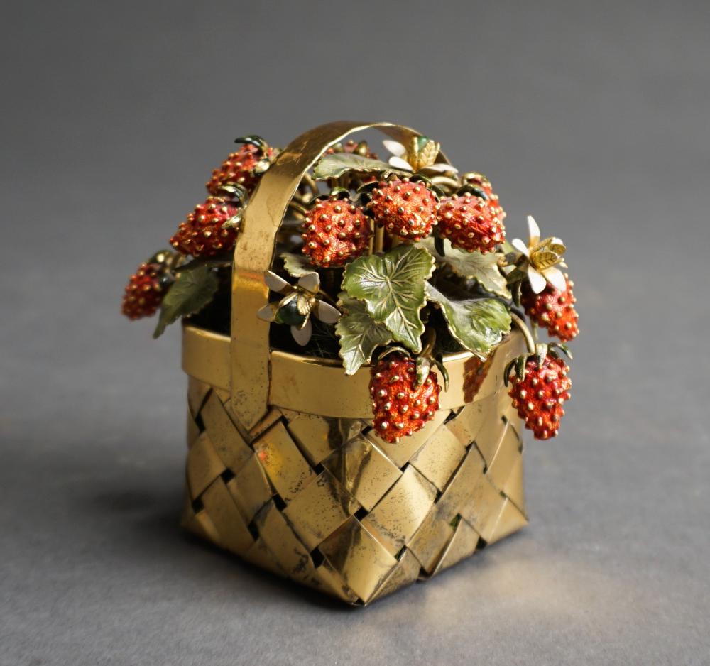 Appraisal: Cartier Sterling Silver-Gilt and Enamel Miniature Strawberry Basket H in