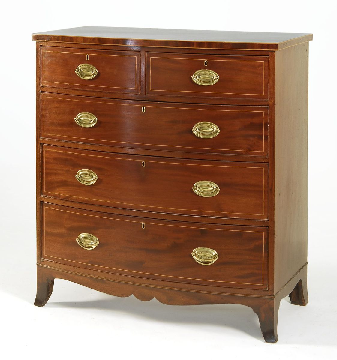 Appraisal: ANTIQUE AMERICAN HEPPLEWHITE BOWFRONT CHEST-OF-DRAWERS Possibly Virginia Circa In mahogany