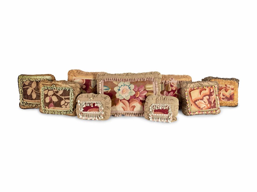 Appraisal: Nine Tapestry Upholstered Pillows Nine Tapestry Upholstered Pillows Largest example