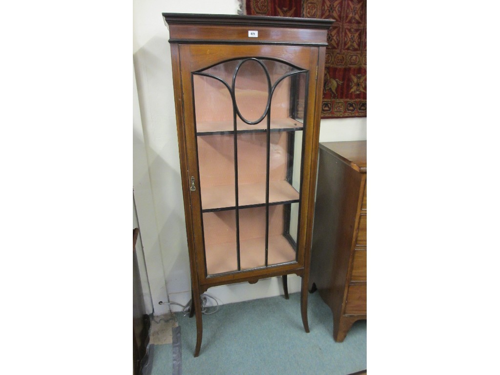 Appraisal: Edwardian mahogany inlaid single door glazed display cabinet