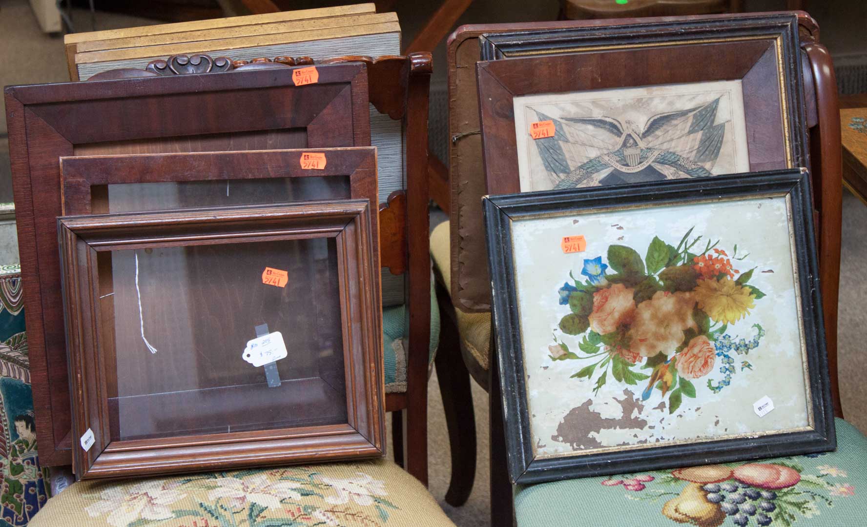 Appraisal: Three assorted framed artworks and three frames