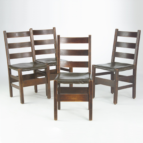 Appraisal: Gustav Stickley set of four side chairs no Worn original