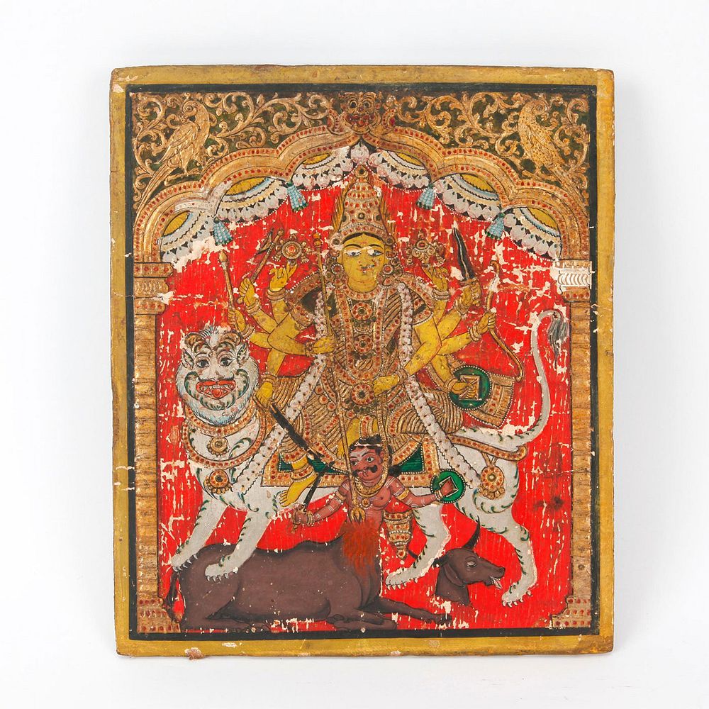 Appraisal: C TH TH C INDIAN WOODEN DURGA WALL PLAQUE Painting